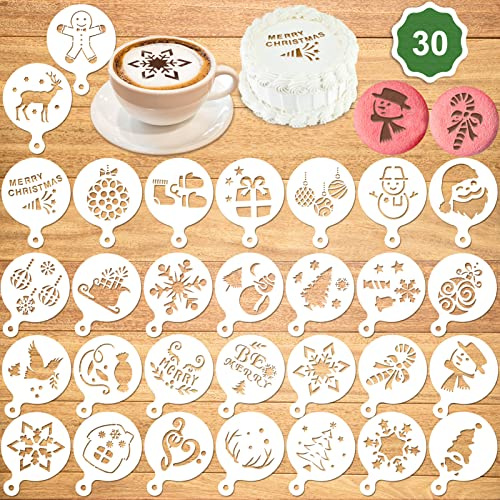 Qpout 30Pack Plantillas de galletas de Navidad Reutilizables Plantilla de galletas para hornear herramientas de moldes para la fiesta de Navidad de hornear DIY Decoración de la torta de