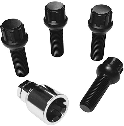 Felgenschloss M14x1,5x35mm Kugelbund R14 kompatibel mit Audi Bentley Ford Porsche Seat VW 4x schwarze Felgenschlösser Felgensicherungen Radsicherungen Felgen-Diebstahlsicherung Radschrauben Radbolzen