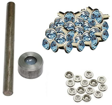 WedDecor 7mm Rivet Cadre Main Outil avec Bleu Ciel Acrylique Strass Rivet Clous - Mode Accessoire pour Cuir Loisirs Créatifs, Créateur Vêtements, Ceintures, Sacs, Chien Colliers, Chaussure, 10pcs