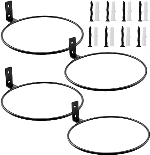 MOUYAT 4 Pack 8 Inch Black Plant Pot Holders, Flower Pot Holder Ring Wall Mount Plant Holder, Heavy Duty Iron Planter Ring Hangers for Fence Balcony Home Garden Yard, Screws Included
