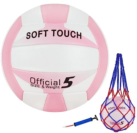 UUBEMM Volleyball Soft Touch for Indoor Outdoor Beach Park Games Gym Practice,Official Size Backyard Volleyballs with Pump for Adults,Teens, Beginners Gifts (5, Pink with Pump Kit)