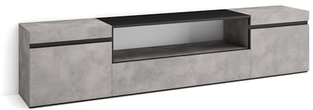 Skraut Home | TV-Schrank, Lowboard | für Wohnzimmer und Esszimmer | 200x45x35cm | Für TV-Geräte bis zu 80 | Fernsehtisch | Moderner Stil | Zement
