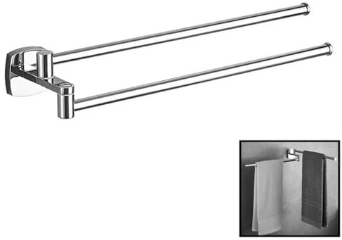 CALUCAB Drehbar Handtuchhalter 2 Armig Edelstahl Verchromter Badetuchhalter 35cm Wandmontage Handtuchstange für Bad,Küche und Garderobe (Chrom)