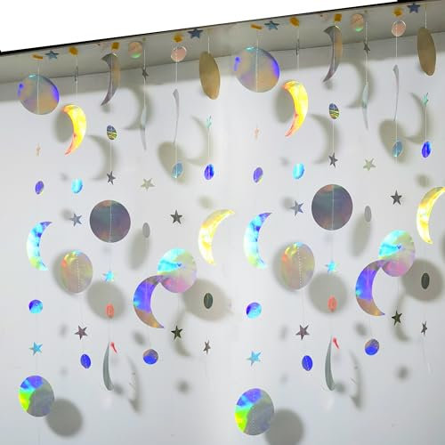 Lahviuu Decoración de Cumpleaños de Estrellas,2 pcs Redonda Guirnalda de Papel de Estrellas Decoracion Guirnalda Estrella de Papel Colgante,Banderines Reflectante para Fiesta Festival Boda Cumpleaños