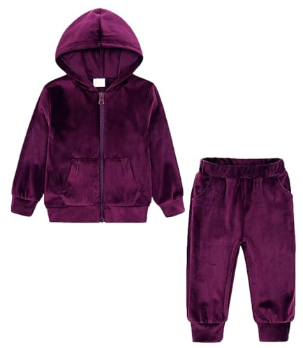amropi Niña Chándal de Terciopelo Sudadera con Capucha y Pantalones Conjunto de Deportivo Traje Morado,7-8 años