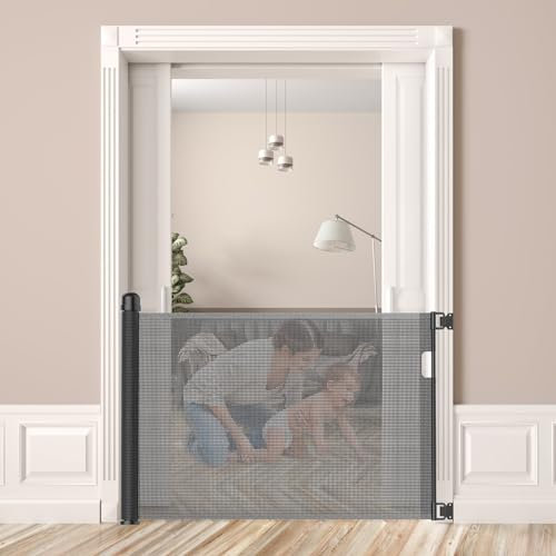 TWOLIIN Treppenschutzgitter Ausziehbar 0-180 cm Türschutzgitter Baby Absperrgitter Treppenschutzrollo Schutzgitter für Kinder Katzen und Hunde, Einhändig Bedienbar, Schwarz