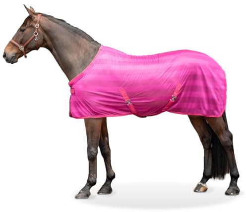 Equinate Couverture Anti-Mouches Guardian Avec Sangle Croisée Et Coussin Au Garrot 165 Cm Framboise - Couverture Eczéma Avec Protection Efficace Contre Les Mouches Et Les Insectes