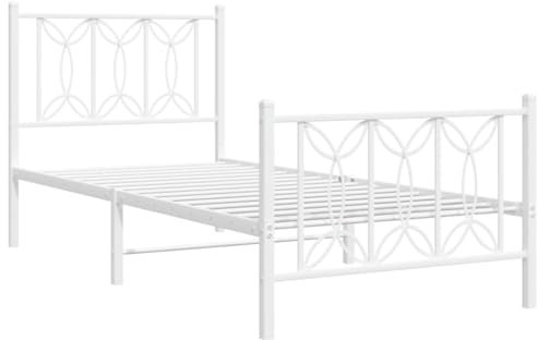 vidaXL Bettgestell, Bett mit Kopfteil Fußteil, Bettrahmen mit Lattenrost, Metallbett Einzelbett für Schlafzimmer, Metall Weiß 80x200cm