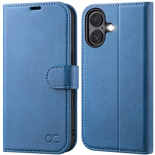 OCASE for iPhone 16 Case, PU Leather Wallet, Light Blue | Magnetic Flip Folio Cover with RFID Blocking, Card Holders, Shockproof TPU, and Kickstand for 6.1 Inch iPhone 16 (2024)