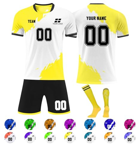 Fußball Trikot Kinder mit Namen & Logo & Team Trikot Kinder Personalisiert Fussballtrikot Kinder Jungen Fussball Kinder/Erwachsene Anzug Set Trikot T-Shirt Shorts und Socken Set