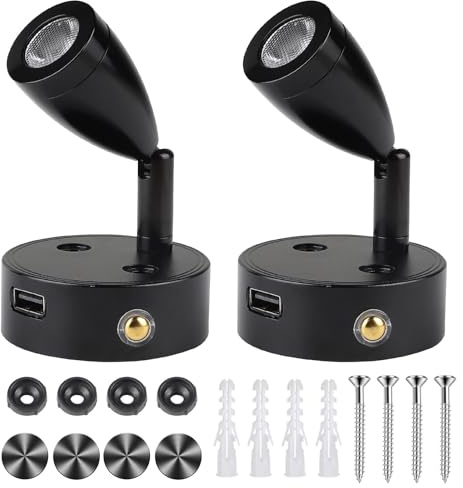 CPROSP 2 delar 3 W, 12 V, LED-lampa, campare, dimbar med USB 3–6000 k, 12 V, LED-spot lä, husbil, interiör LED-lampa, justerbar brytare, 180 lm, 59 x 97 mm, svart