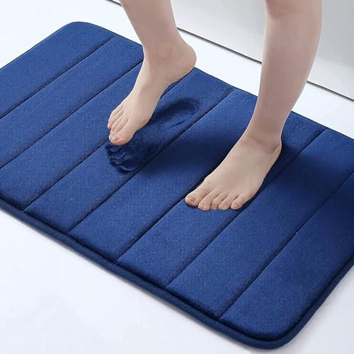 Badematte Set Badezimmerteppich Set 3 teilig Memoryschaum Badteppich Super Weicher Saugfähiger Waschbar Fussmatte Rutschfest Badvorleger für Badezimmer (marineblau,43 X 60+U50 X 60+50 X 80cm)