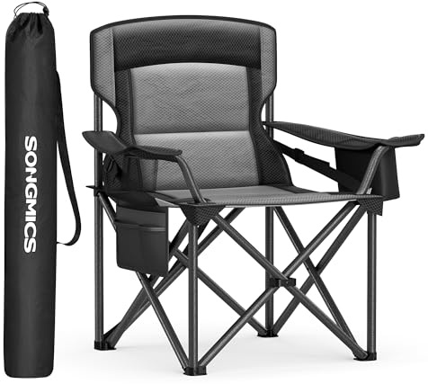 SONGMICS Camping fällstol, fällstol, svart och grå sömmar, GCB066B01
