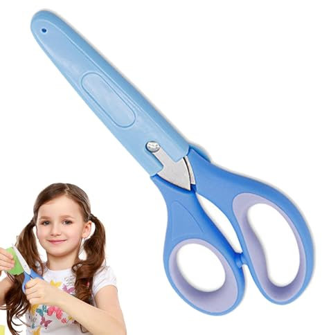 Dottduya Scheren für Kinder,Scheren für die Schule | Kinderschere aus Edelstahl | Blaue Schere mit abgerundeter Spitze, Kleinkindschere, Sicherheitsschere mit Schutzhülle für das Klassenzimmer