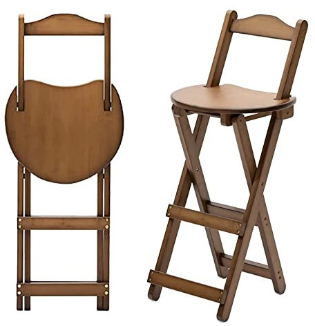 Zusammenklappbarer Holz-Klapphocker mit Rückenlehne und Fußstütze, tragbarer Küchentheken-Barhocker für Zuhause, Frühstück, Kunstzimmer, stabiler Stuhl, Walnuss-Finish, 28 x 34 x 74 cm Vigorous