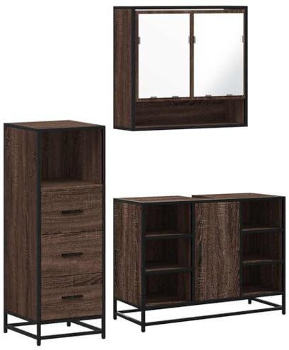 vidaXL 3-TLG. Badmöbel-Set Braun Eichen-Optik Holzwerkstoff, Badmöbelset, Badezimmerschrank, Badezimmerunterschrank, Badmöbel, Badezimmer Unterschrank