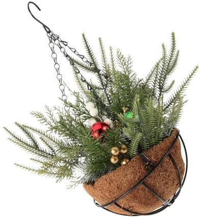 Cabilock Christmas Decorative Hanging Basket Pine Needles Berry Balls Indoor Outdoor Decor Artificial Plant Porch Decor
