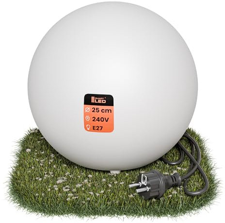 SMART LED Kugelleuchte für Garten IP65-25 cm Kugel Außenleuchte Optik - E27 230V - winterfest - Erdspieße, austauschbare Lichtquelle, Weg- und Gartenbeleuchtung (Ø 25 cm)