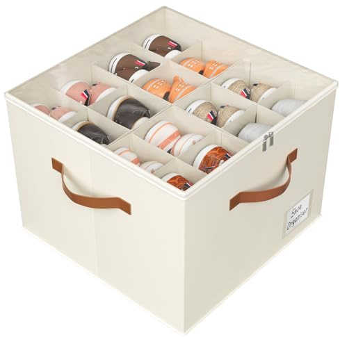 Storivo Shoe Organiser - Shoe Storage Organiser Box with Zipable Clear Cover, Adjustable Dividers Shoes Boxes Storage Fits16 Pairs - for Boots Heels Sneakers - white