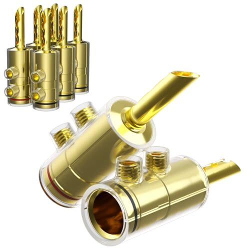 Monosaudio High End Lautsprecher Bananenstecker 8 Stück (BA1475G) | Doppelschraube Verriegelung, BFA vergoldet, HiFi Lautsprecherkabel Stecker