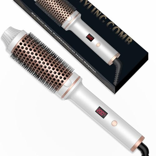 Thermal Brush, 3 in 1 Thermobürste 38mm, LCD Anzeige 120-200℃, Erhöhen Sie das Haarvolumen, Lose Locken, Glattes Haar, Leichte Kompakte Größe
