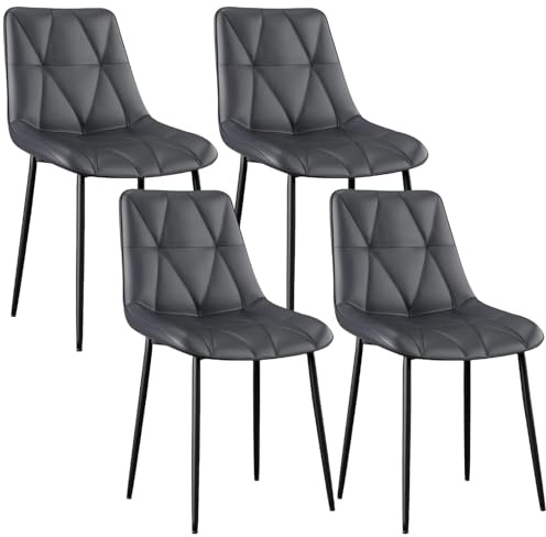 Clevich Esszimmerstühle 4er Set, Gepolsterte Küchenstuhl PU, Grau, 4 pcs