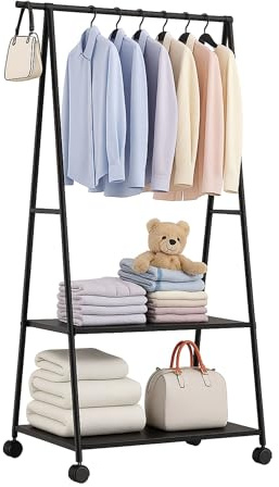 cecaro group – Stand Appendiabiti in Metallo con Ruote e Ripiani – Guardaroba 160x55x42 cm (Nero o Bianco) (Nero)