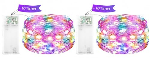 ENLACE 2 Stück LED Lichterkette Batterie mit Timer, 2M 20 LED Micro Kupferdraht Lichterkette Batteriebetrieben, Bunt Lichterketten für Weihnachten, Halloween, Kinderzimmer, Hochzeit, Party