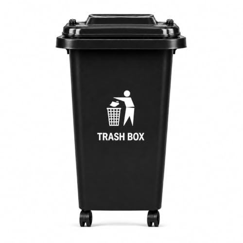 BURAKH Recycling Wheelie Bin Dustbin Rubbish Waste Trash Kitchen Home Office 30L 50L | Indoor Outdoor Rubbish Waste with Wheels | Recycling Food Dustbin Outdoor Wheelie Bin Green/Red (Black, 30L)