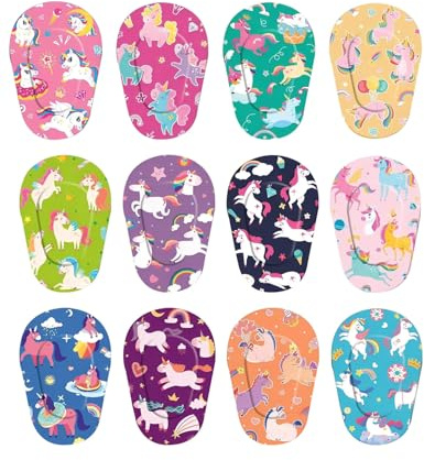 JUKOTA 12 PCS bende oculari per bambini,benda occhio pigro bambini,di Bende per Gli Occhi, Benda Adesiva Sull'Occhio per Bambini Benda Adesiva in Cotone per Bloccare la Luce,Modello di unicorno
