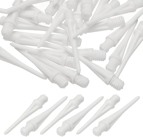 YELARXI Plastic Dart Tips, 2BA Thread Soft Tip Dart Points Replacement Dart Accessories- Fitting for (Electronic Dartboard/Practice/Home Entertainment/Competition) 50 Pack & White
