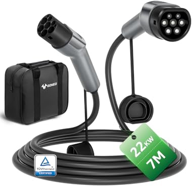 GONEO Cable de Carga Tipo 2 22kW 32A 7M, Modo 3 Cable Carga para Coche Eléctrico con Bolsa,IP54 Impermeable,Compatible con Tesla,Kia,BYD,Renault,MG,Volkswagen,etc