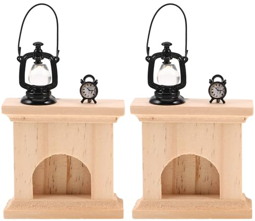 Uonlytech Décoration de cheminée pour Maison de poupée : Meubles Miniatures en Bois, Lampe à pétrole Vintage et Horloge sur Accessoires de cheminée, Mini-Maison de Noël.