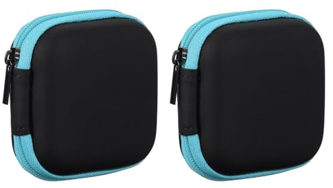 sourcing map 2Pcs Earphone Case,EVA Hard Shell Zipper Bags 2.95x2.95x1.38inch Portable Earbud Carrying Case Storage Bag for In-Ear Headphones USB Charging Cable, Blue 75x30x75mm