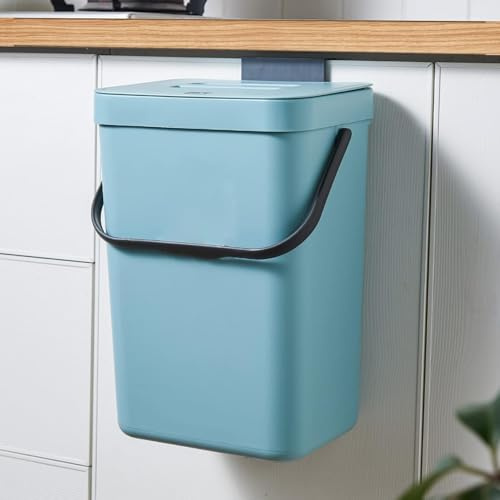 Hanging Trash Can with Lid, 7L Plastic Hanging Kitchen Bin Cupboard Bin for Cabinet Door, Kitchen Under Sink, Wall Mounted Waste Bin for Bathroom