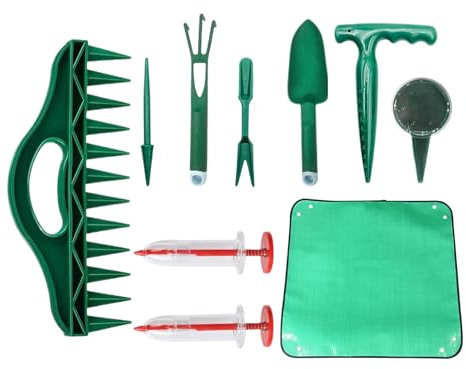 Set di attrezzi da giardino – Perforatore manuale – Tappetino da coltivazione | per piantare, seminare, piantine, verdure e peperoni, fiori, interni ed esterni,