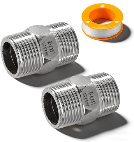 2 Stück 304 Edelstahl Doppelnippel 1 1/4 Zoll, Edelstahl Sechskant Nippel | 1 1/4 Außengewinde Verlängerung Adapter, Doppel Gewindefitting, für Trinkwassersysteme, Rohrverbindungsumbau, DIY