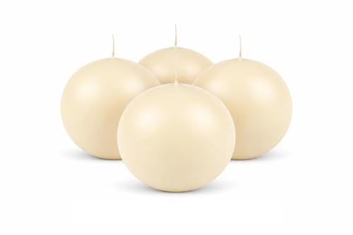 Premium Kugelkerzen 4er Set Ø 7 cm (15h Brenndauer) – RAL Zertifiziert & Made in Germany – Dekorative Rundkerzen für Tischdeko, Hochzeit, Weihnachten, Advent, Tropffrei & Rußarm (Elfenbein - Creme)