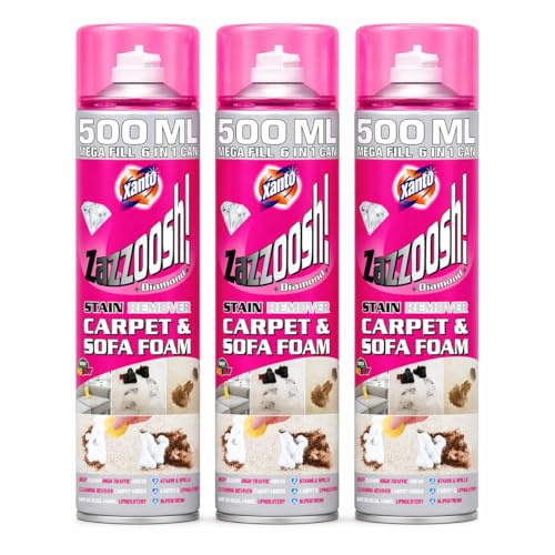 Xanto Zazzoosh Carpet & Sofa Stain Remover Foam 500ml (Pack of 3) – Mega Fill 6 IN 1 - Fast Acting Upholstery Cleaner, Quick Drying Carpet Cleaner Spray for Deep Cleaning & Stain Removal