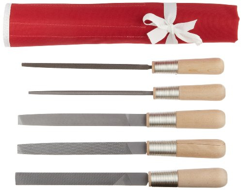 SIMONDS 5-Piece Hand File Set | 8-Inch American Pattern Files | Heat-Treated Steel | Coarse Bastard Cut | Wooden Handles | Ideal for Workshops & General Purpose Use (72758790)