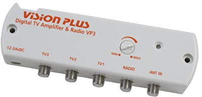 Vision Plus VP3 12v 2 Way Digital TV Amplifier Signal Distribution Booster with Variable Gain Ideal for Caravan, Motorhome, Boat