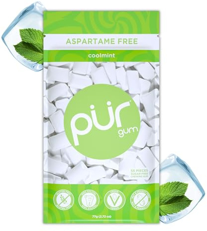 PUR Gum Chicle Sin Azúcar, Con Xilitol, Vegano, Sin Aspartamo y Sin Gluten, Chicle Natural Con Sabor a Coolmint, 55 Piezas (Paquete de 1)