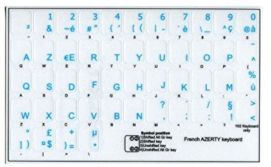 LA CAVERNE D'EABANI® Clavier AZERTY Français - Touches Autocollantes Transparentes Lettres Bleues