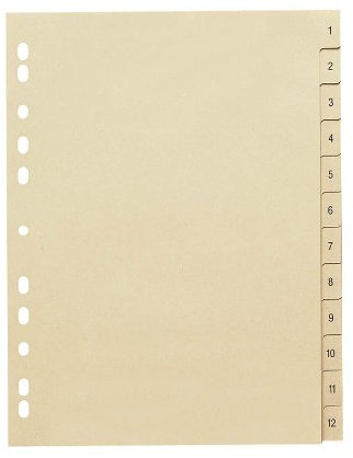 10 Stück Zahlen - Register 1-12 / Vollformat DIN A4 / Papier 110 g/m² / 12-teilig