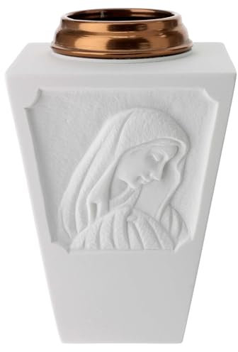 Holyart Vase funéraire carré Vierge en prière marbre reconstitué