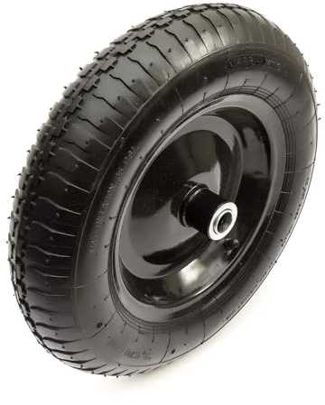 14'' Wheelbarrow Wheel Tyre 3.50-8 4 Ply 20mm Bore Bearings 108mm Hub Builders Barrow Garden Barrow Metal Wheel Pneumatic Tyre Includes Innertube Schrader Straight Valve Max 30 PSI