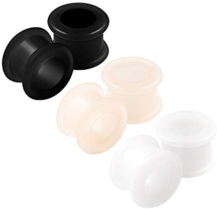 KJM FASHION 6 Stk Silikon Schwarz Hautfarbe Weiß 14 mm 9/16 Fleischtunnel Tunnel Plug Ohrringe Stecker Gauges Flesh Eyelet Piercing Schmuck 2766