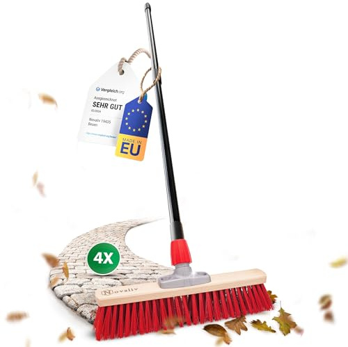 Novaliv 4 escobas de calle de 50 cm para barrer I con mango I Elaston rojo I mango telescópico I escoba para exterior I batidor industrial cepillo de jardín escoba multiusos