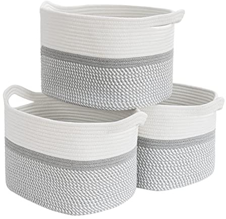 CHICVITA Förvaringskorgar av bomullsrep, kubkorg, underhyllkorg, korgset för barnrum, böcker, strumpor, handdukar, filtar, grå, 3-pack