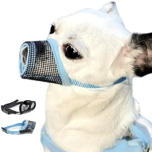MoiiLavin Hundemaulkorb XXS (2 Packungen) für kleine Hunde mit langer Schnauze, schnelle Passform, Hundemaulkorb, verstellbar, verhindert Beißen, XS, weicher Maulkorb (Air-Mesh-Schwarz+Blau)